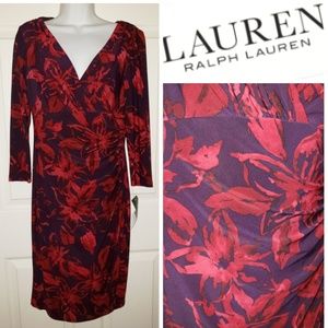 NWT Ralph Lauren Red Floral Dress w Sleeves Size 4